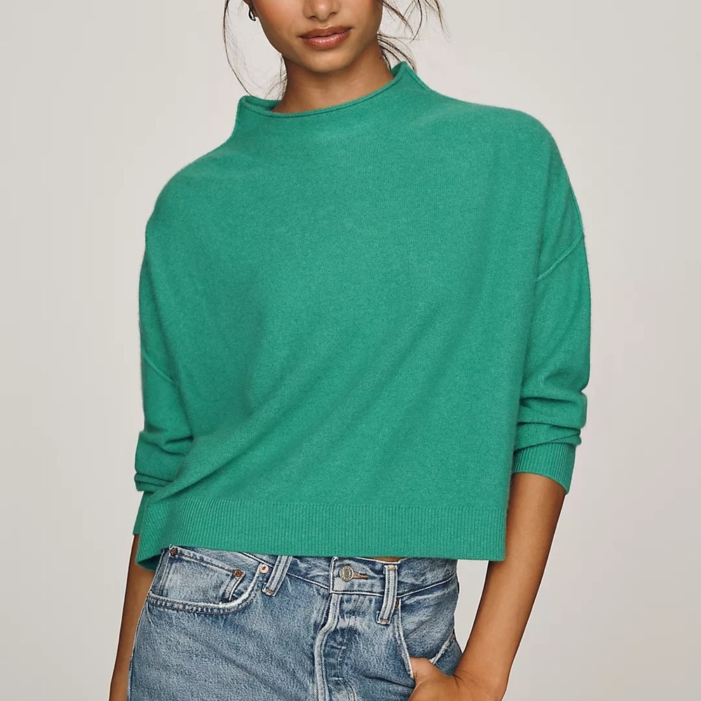 Pilcro The Alani Emerald Green Cashmere Mock-Neck Sweater Size XL